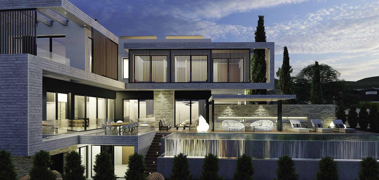 Premium villa with a swimming pool, a garden and a panoramic view, Limassol