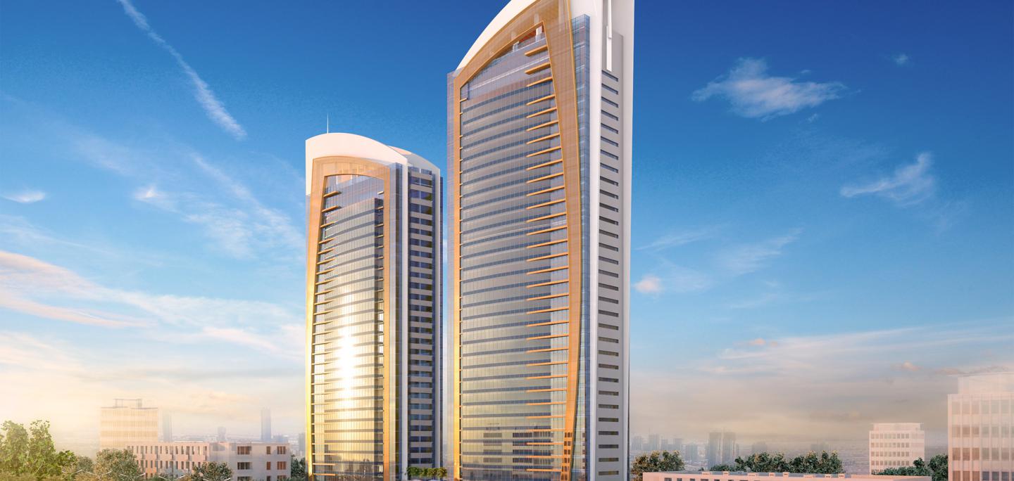 High-rise residential complex Damac Esclusiva with swimming pools and a spa centre in the heart of Riyadh