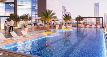 High-rise residential complex with city views, close to the highway, Majan, Dubai, UAE
