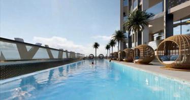 High-rise residence Renad Tower with swimming pools and a green area, Al Reem Island, Abu Dhabi, UAE