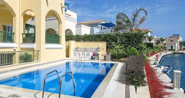Villas with private docks and swimming pools in a luxury residence on an island, Limassol, Cyprus