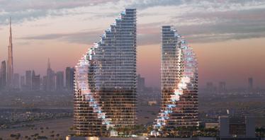 New project Flare with swimming pools and an artificial beach, JVT, Dubai, UAE