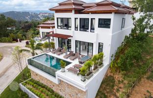 Villa with a swimming pool and a view of the ocean in a gated residence with a tennis court, 4 minutes walk away from Choeng Mon Beach, Samui for $716,000