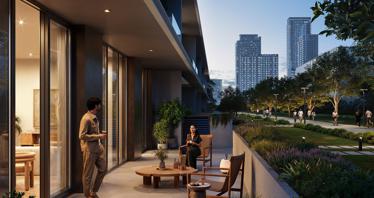 Townhouses with roof-top terraces in the new Altan Residence with an infinity pool, in the prestigious area of Green Gate District, Dubai, UAE
