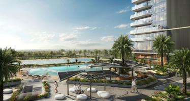 New high-rise residence Claydon House with three swimming pools, a lagoon and a promenade, Nad Al Sheba 1, Dubai, UAE