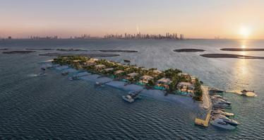 New complex of beachfront villas Amali Islands with panoramic views and a floating helipad, The World Islands, Dubai, UAE