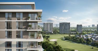 Townhouses in the new residential complex ES Golf Meadow with swimming pools, lounge areas and a golf course, Emaar South, Dubai, UAE