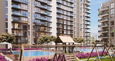 New residence ARIA with a swimming pool and kids' playgrounds, Town Square, Dubai, UAE