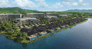 New residential complex of villas with swimming pools right by the water in Laguna Phuket, Thailand