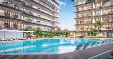 New project Samana Hills South with swimming pools, a wellness center and gardens close to a highway, Dubai South, Dubai, UAE