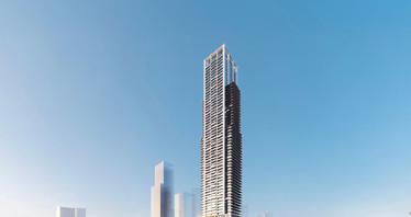 New high-rise Auresta Residence with swimming pools, lounge areas and sports grounds, JVC, Dubai, UAE