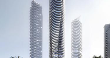 New high-rise Mercedes Benz Residence with swimming pools in the center of Downtown Dubai, UAE