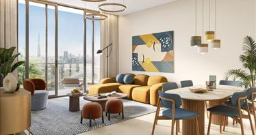 New residence Design Quarter with a two-level swimming pool and green areas close to highways, Design District, Dubai, UAE