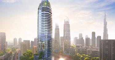 New high-rise Altitude Residence with swimming pools on the bank of the canal, Business Bay, Dubai, UAE