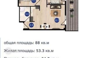 2-bedroom apartment 88 m² in Tbilisi (city) for $128,000