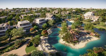 New villas surrounded by green parks, gardens, lakes and lagoons, Dubailand, Dubai, UAE