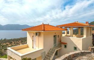 Sunny villa with sea and mountain views in Megalochori, Aegean Islands, Greece. Price on request