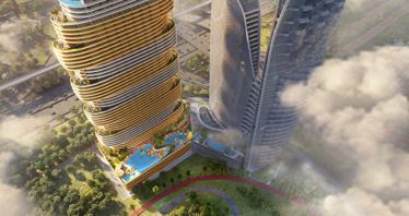 New high-rise Sapphire Residence with swimming pools, a spa center and a co-working area near the canal and a highway, Al Safa, Dubai, UAE